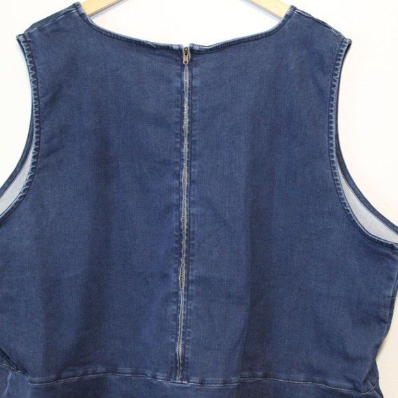 Lane Bryant Denim V-neck Asymmetric Sleeveless Top Blue Plus Size 26 H13674 - Picture 6 of 7